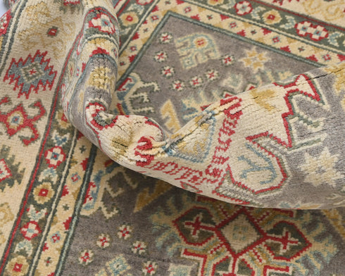 3x5 Gray Kuba Afghan Hand Knotted Wool Area Rug